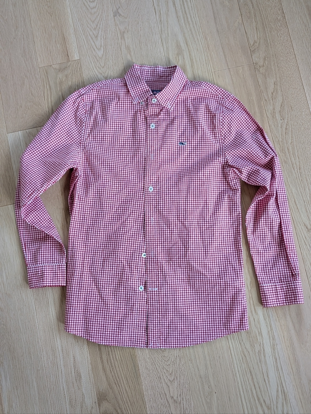 Vineyard Vines Red Gingham Button-Down Whale Shirt Boys Size M (12-14)